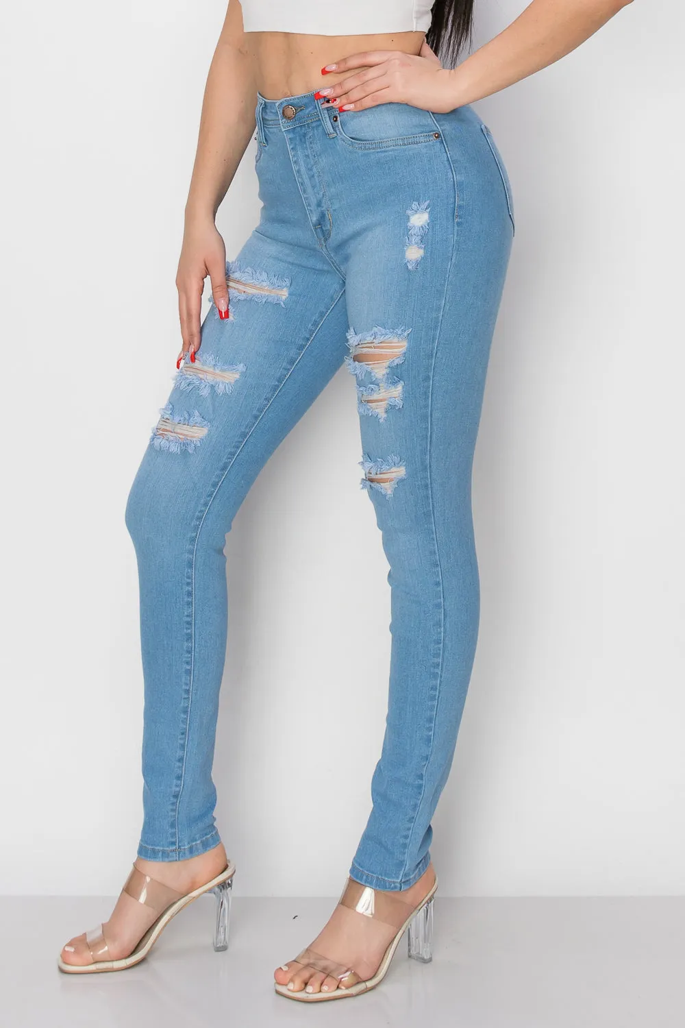BO-308 HIGH WAISTED STRETCHY SKINNY DENIM JEANS
