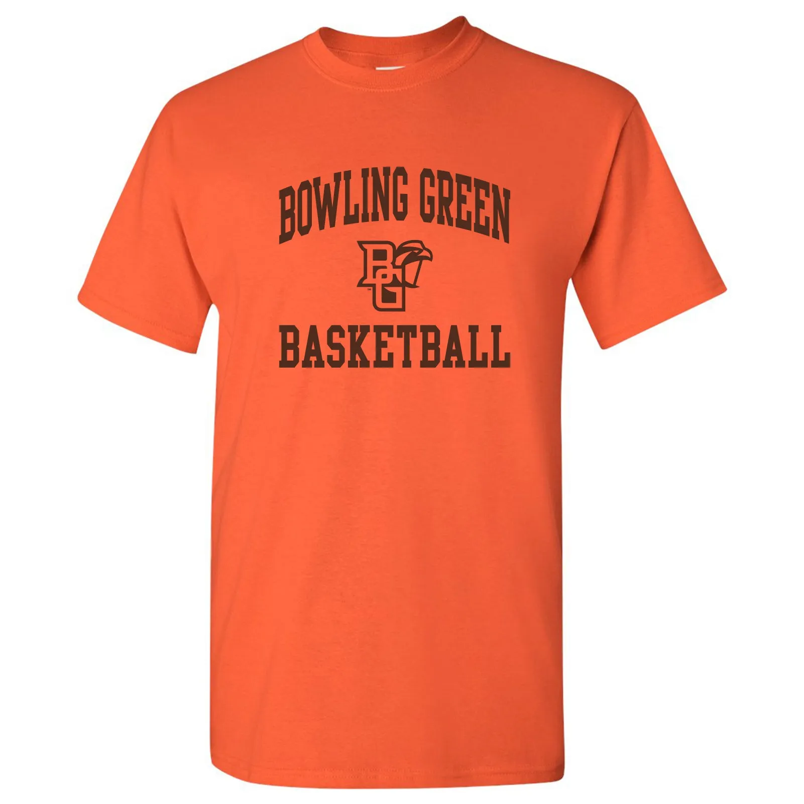 Bowling Green State University Falcons Arch Logo Basketball Basic Cotton Short Sleeve T Shirt - Orange