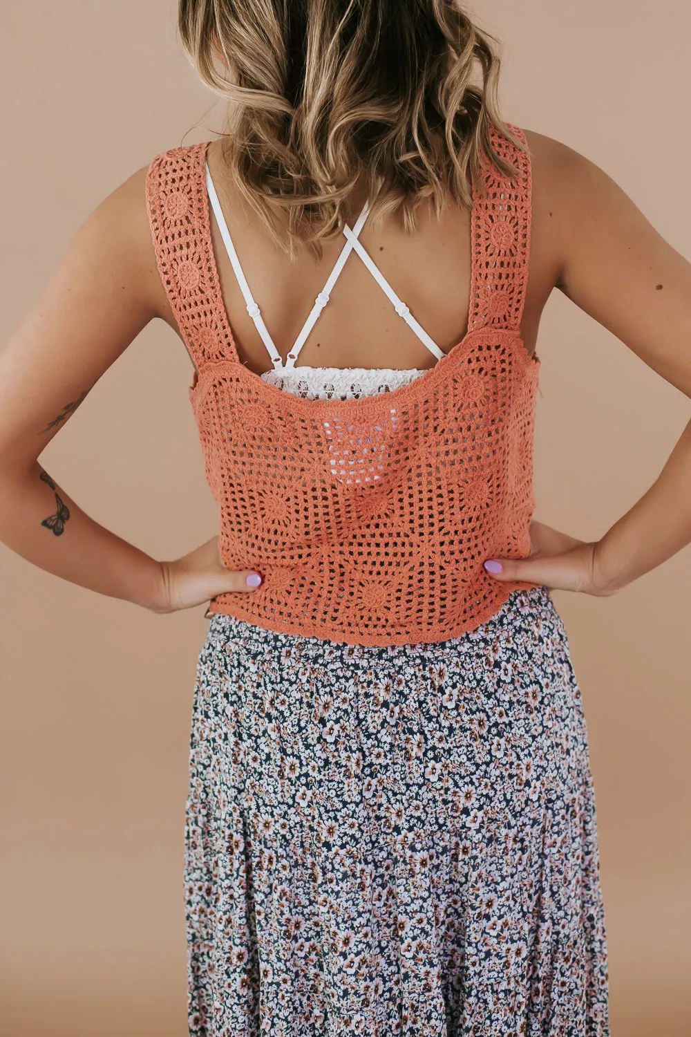 Camden Crochet Tank, Salmon