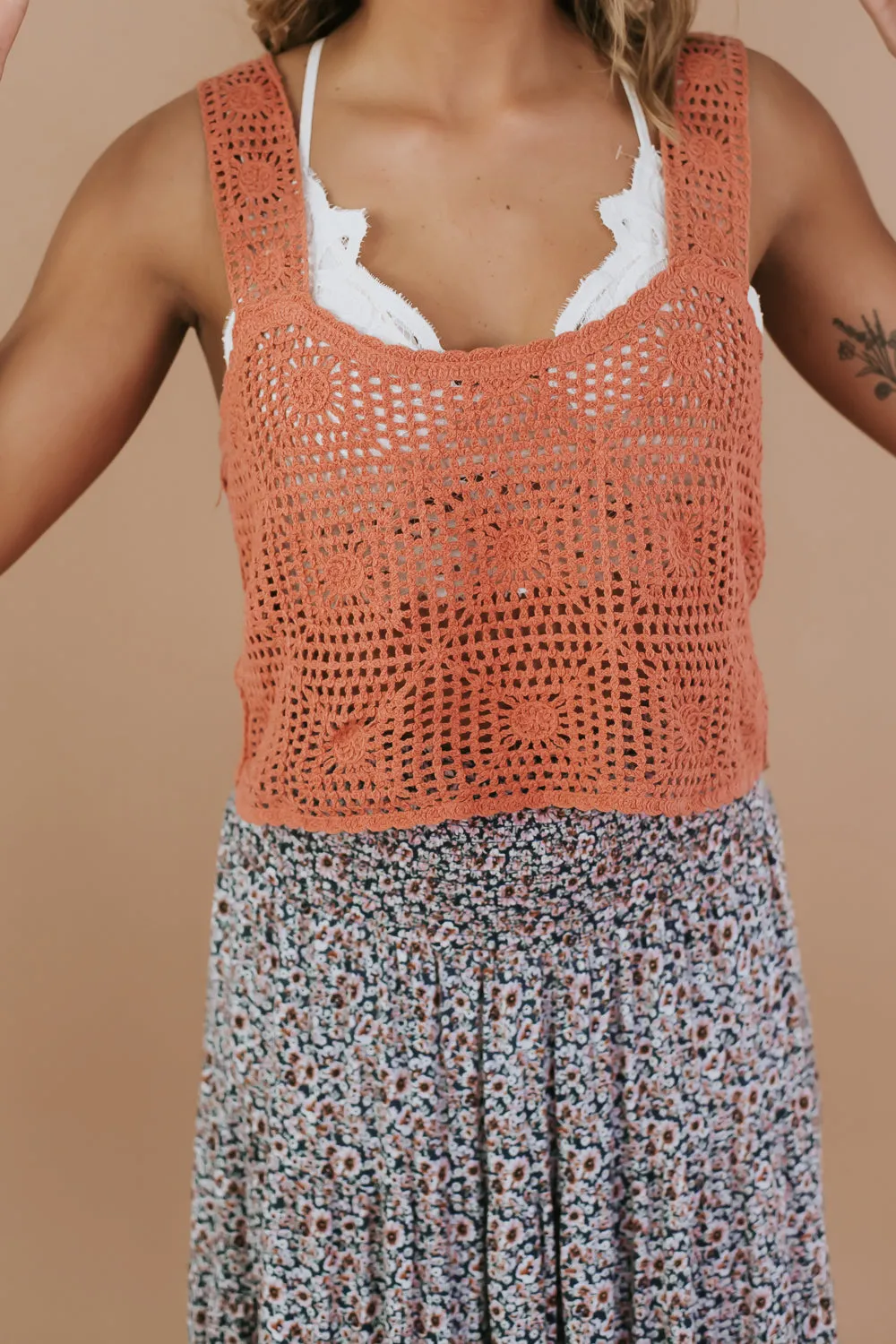 Camden Crochet Tank, Salmon