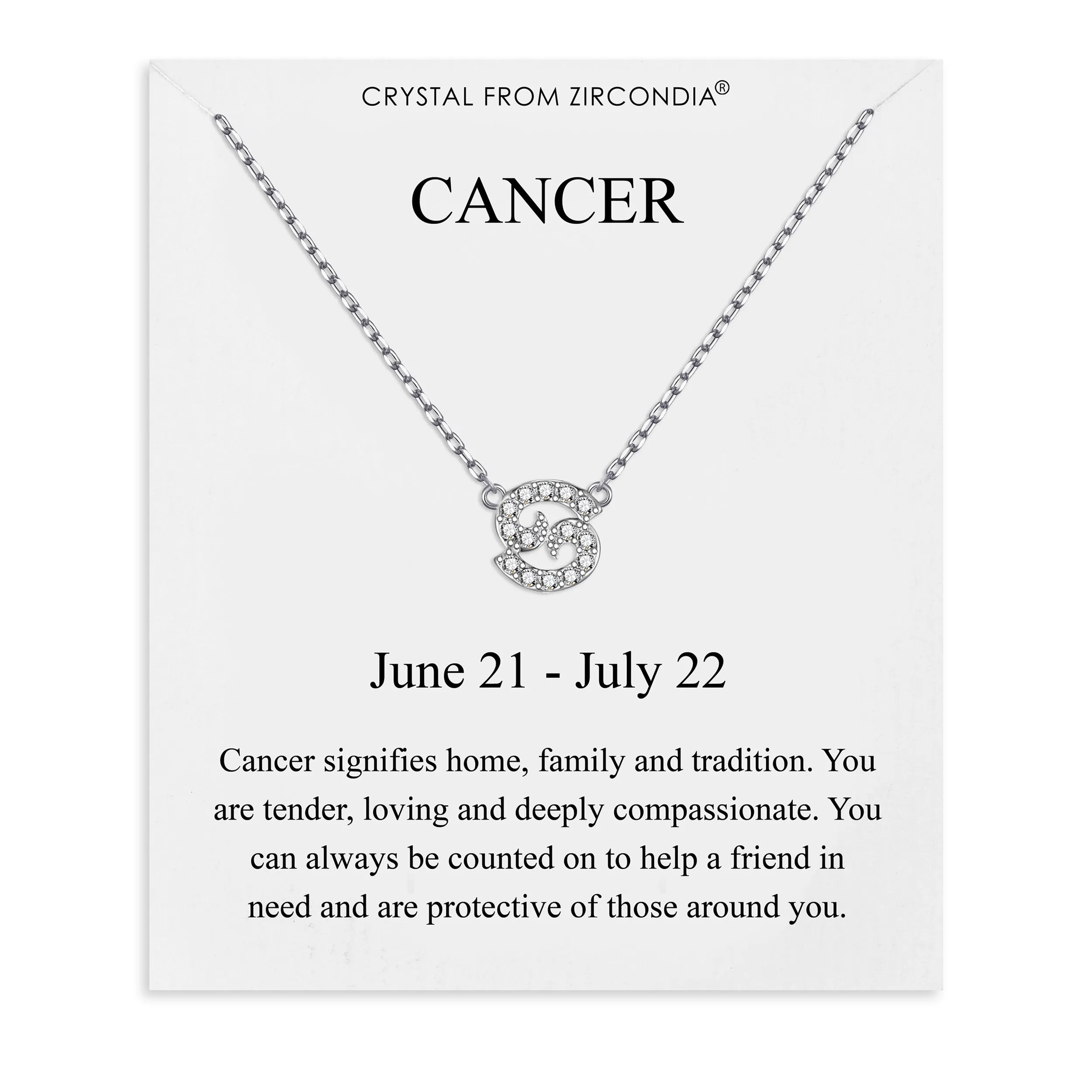 Cancer Zodiac Star Sign Necklace Created with Zircondia® Crystals