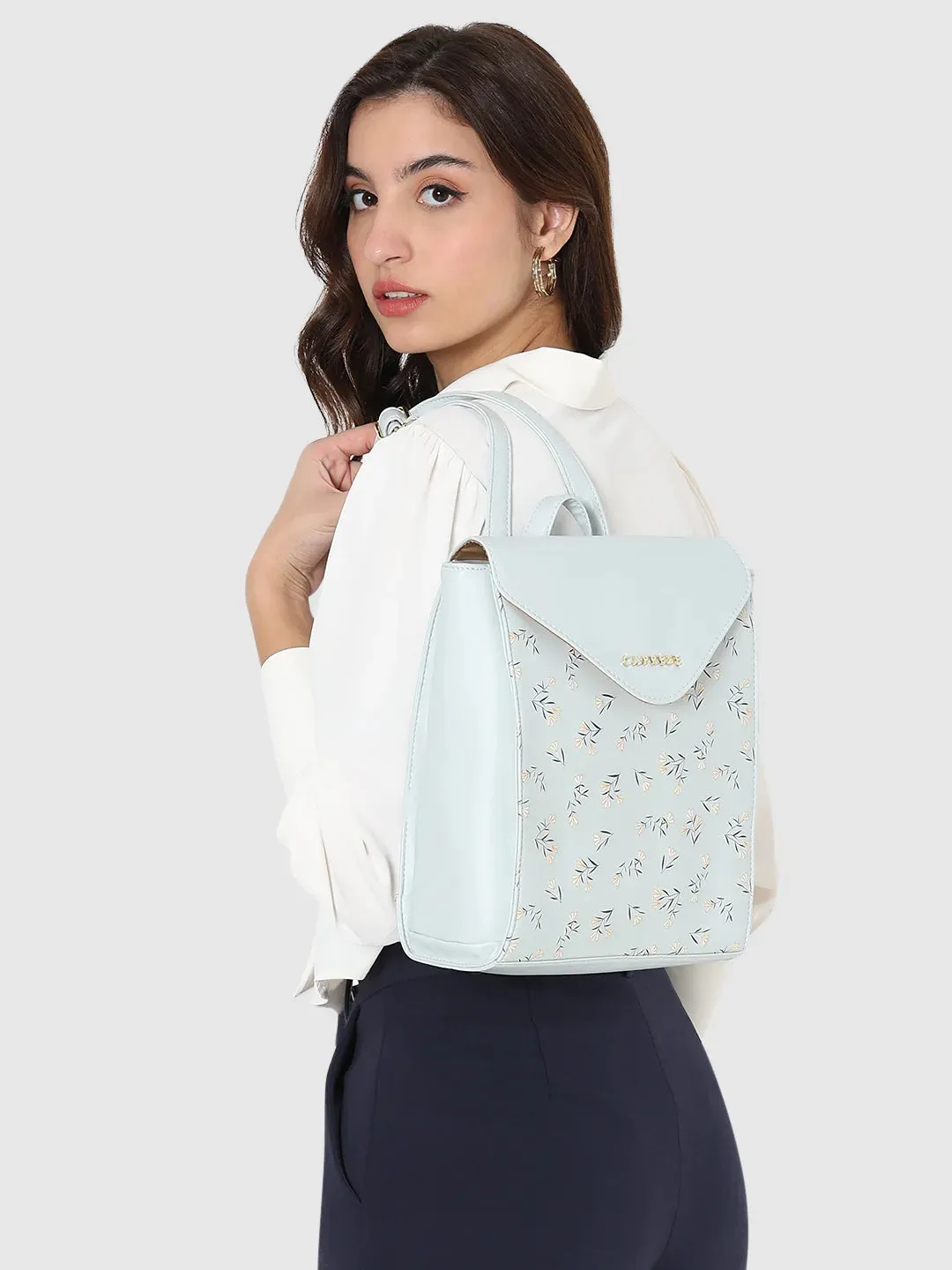 Caprese Merida Backpack Large Printed Women'S Bag Sky Blue