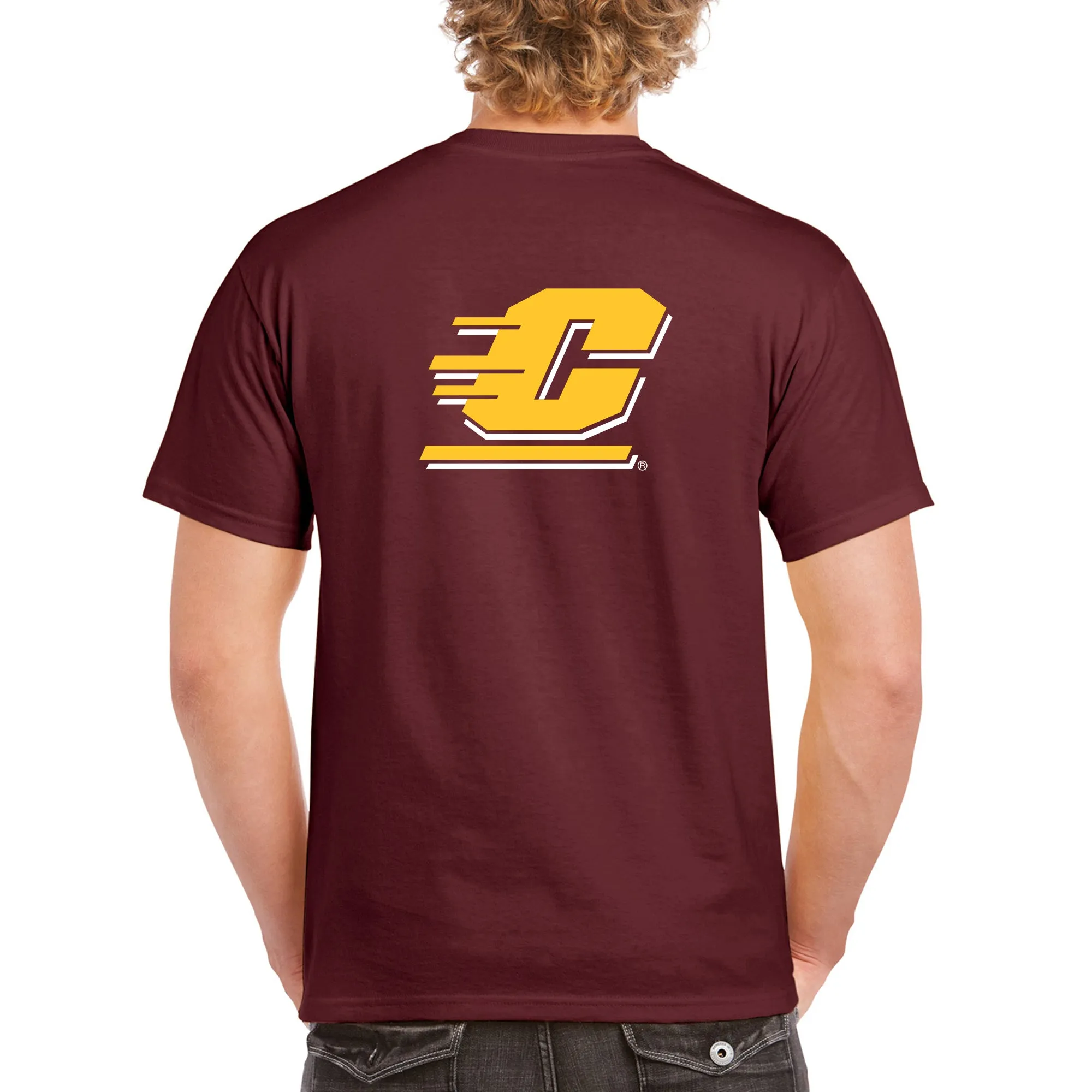 Central Michigan University Chippewas Front Back Print Short Sleeve T Shirt - Maroon