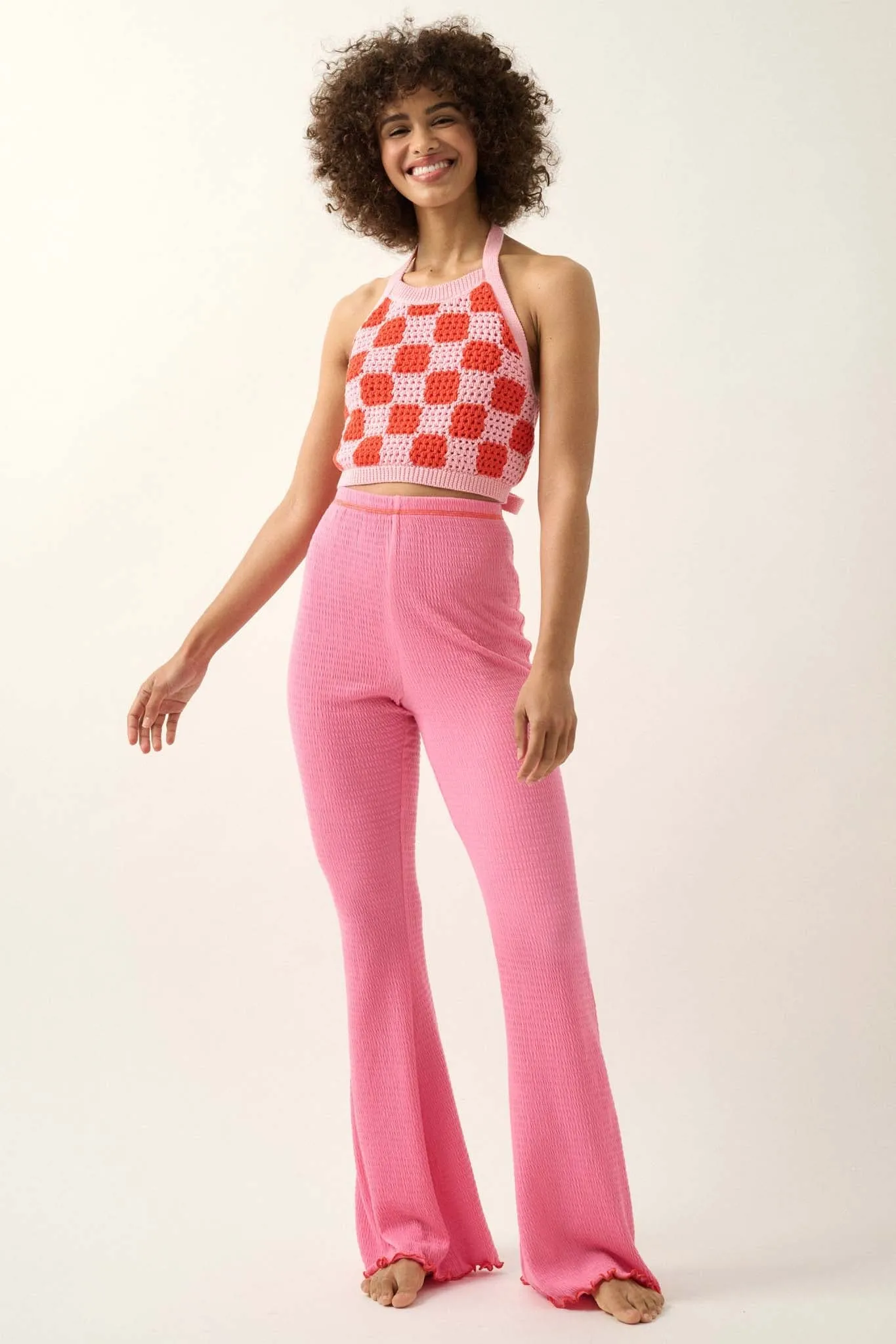 Check Yourself Checker Crochet Knit Halter Top