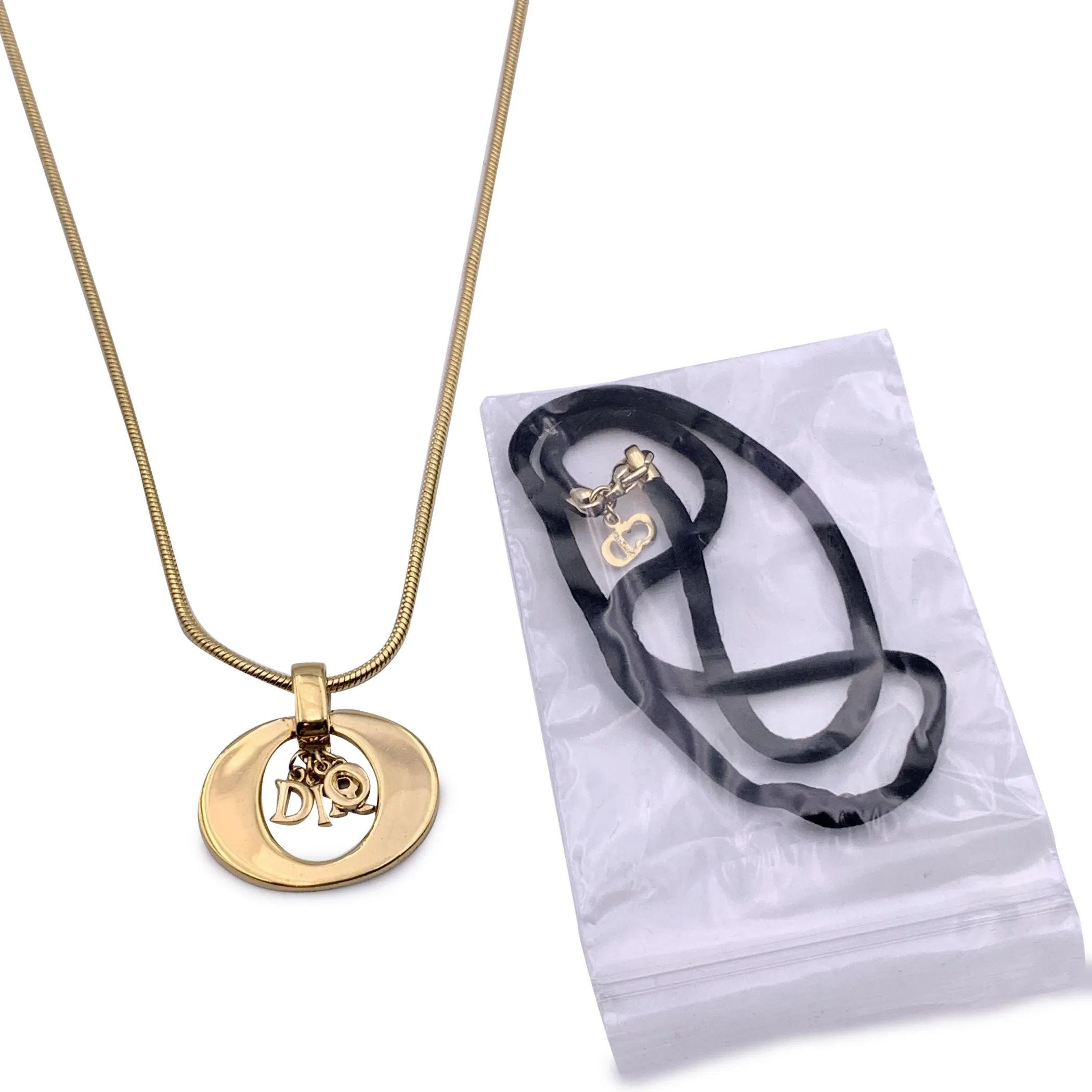 Christian Dior Vintage Gold Metal Logo Dangling Letters Necklace
