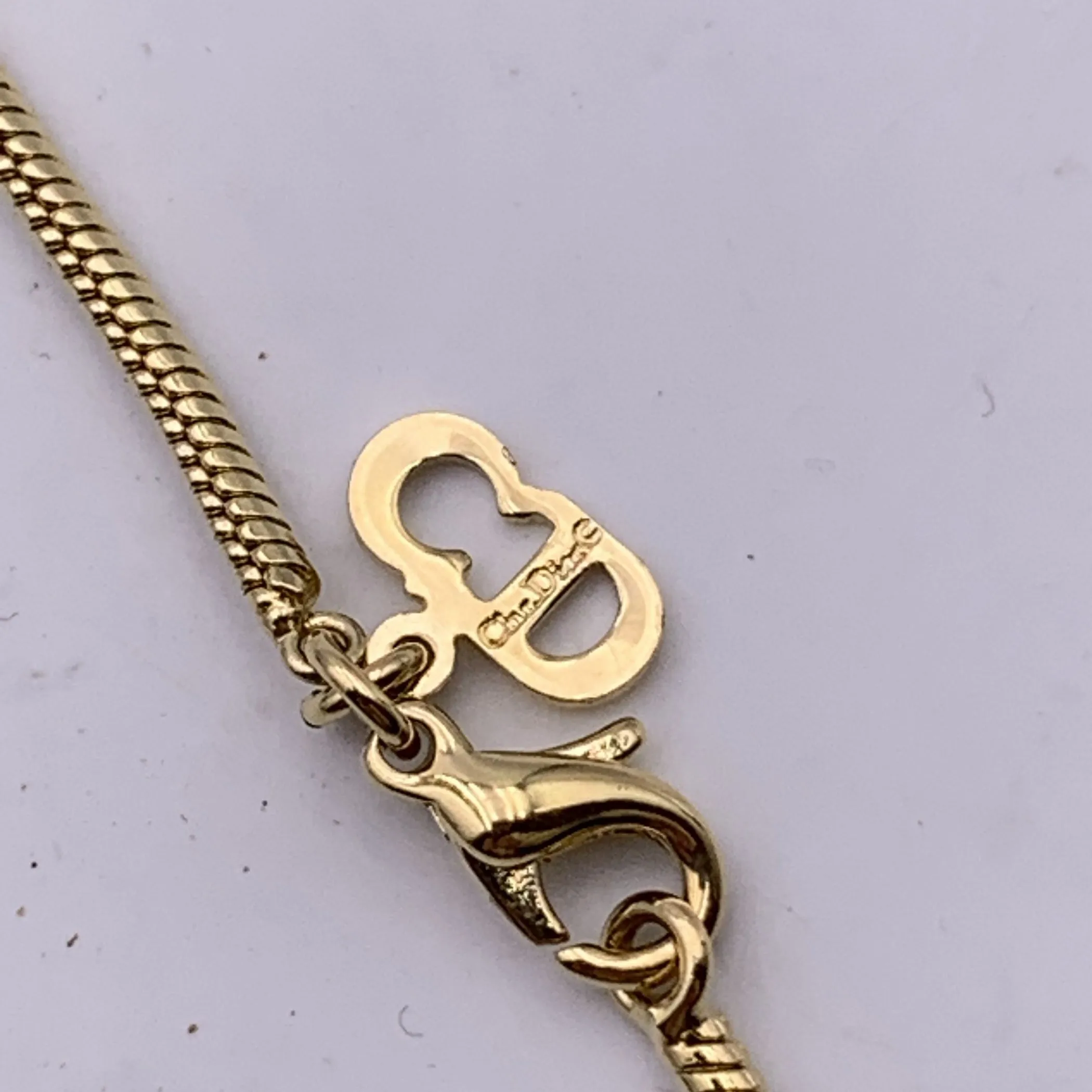 Christian Dior Vintage Gold Metal Logo Dangling Letters Necklace