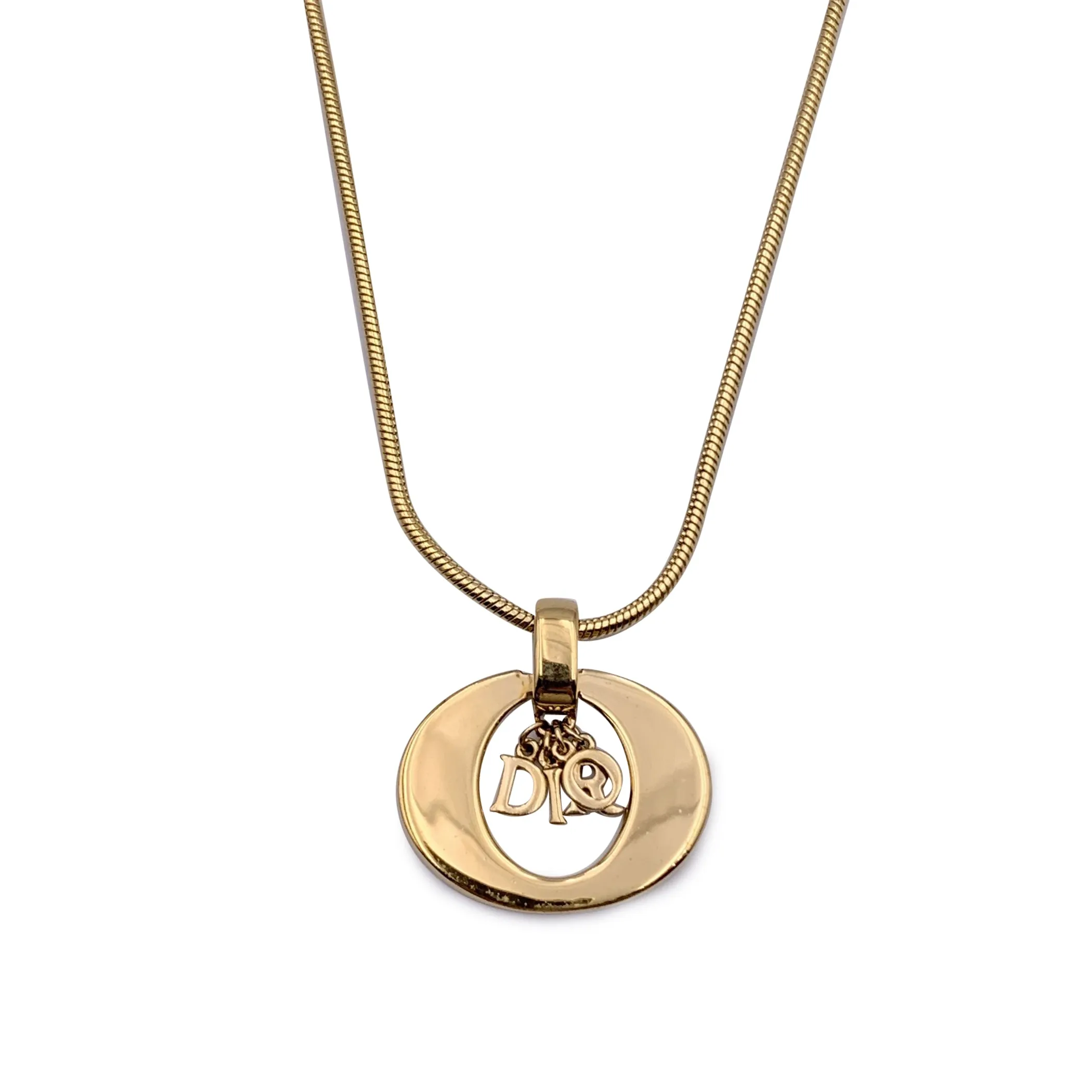 Christian Dior Vintage Gold Metal Logo Dangling Letters Necklace