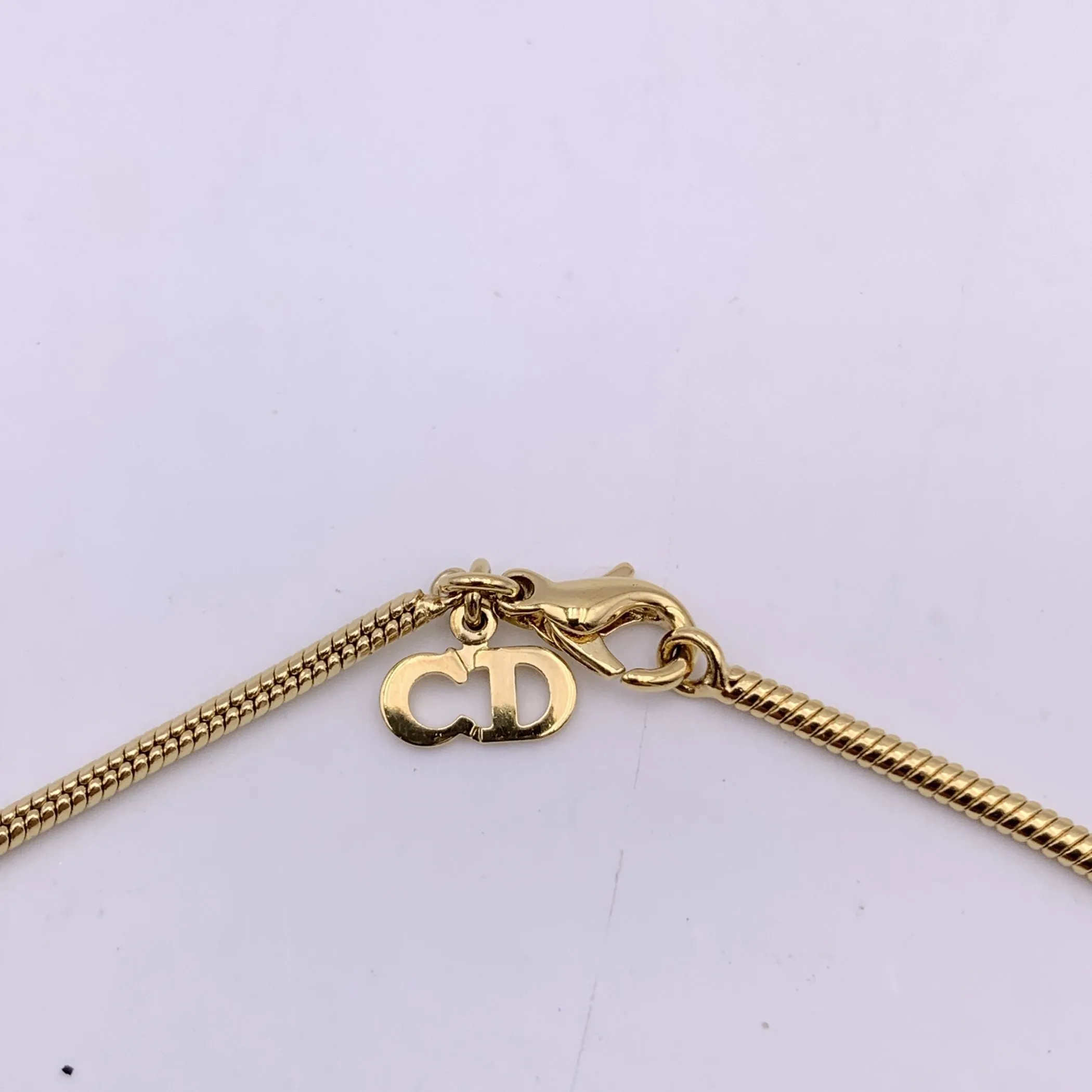 Christian Dior Vintage Gold Metal Logo Dangling Letters Necklace