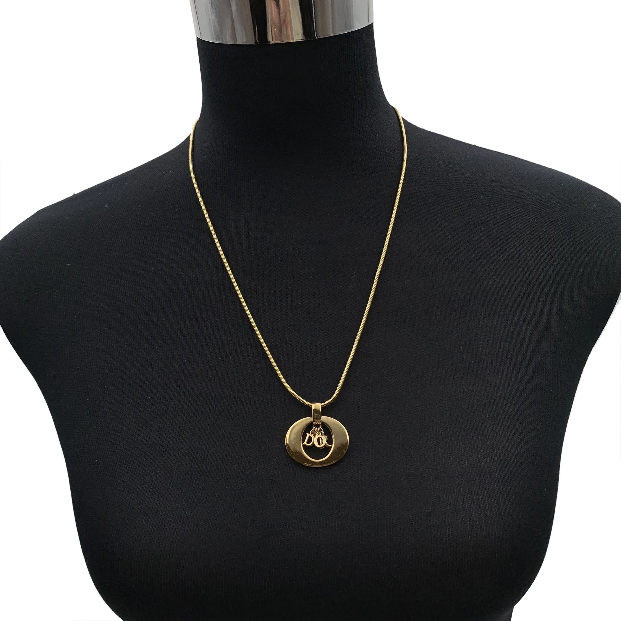 Christian Dior Vintage Gold Metal Logo Dangling Letters Necklace