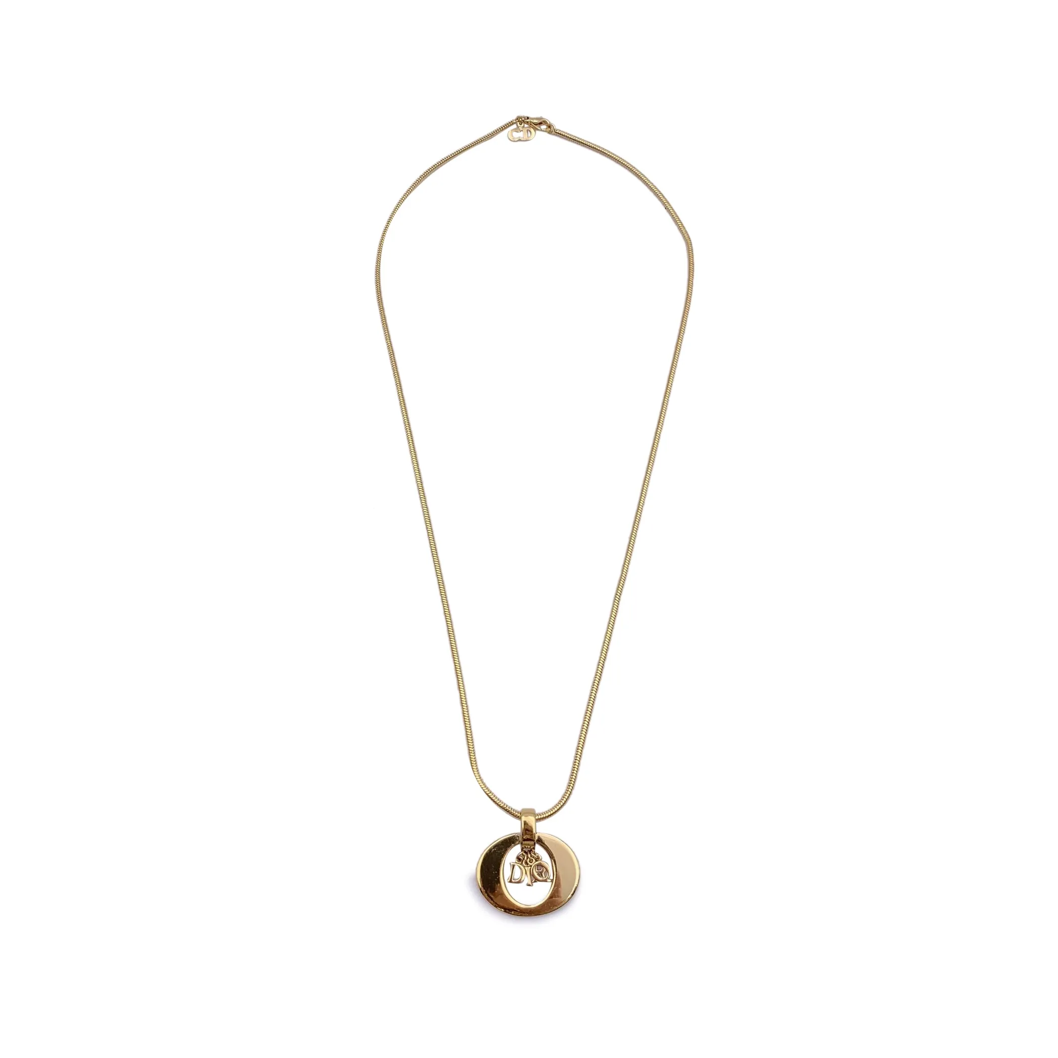 Christian Dior Vintage Gold Metal Logo Dangling Letters Necklace