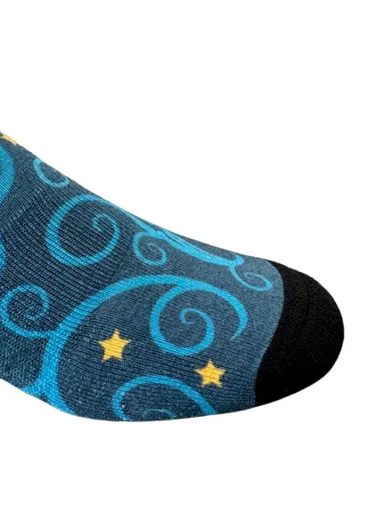Christmas and Hanukkah Holiday Colorful CoolMax Crew Socks for Men & Women - Blue Tree Gold Stars