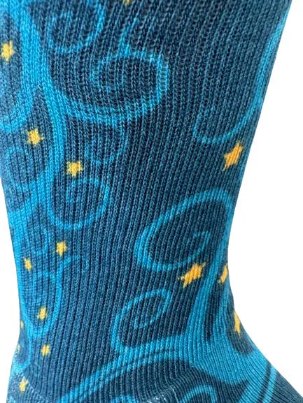 Christmas and Hanukkah Holiday Colorful CoolMax Crew Socks for Men & Women - Blue Tree Gold Stars