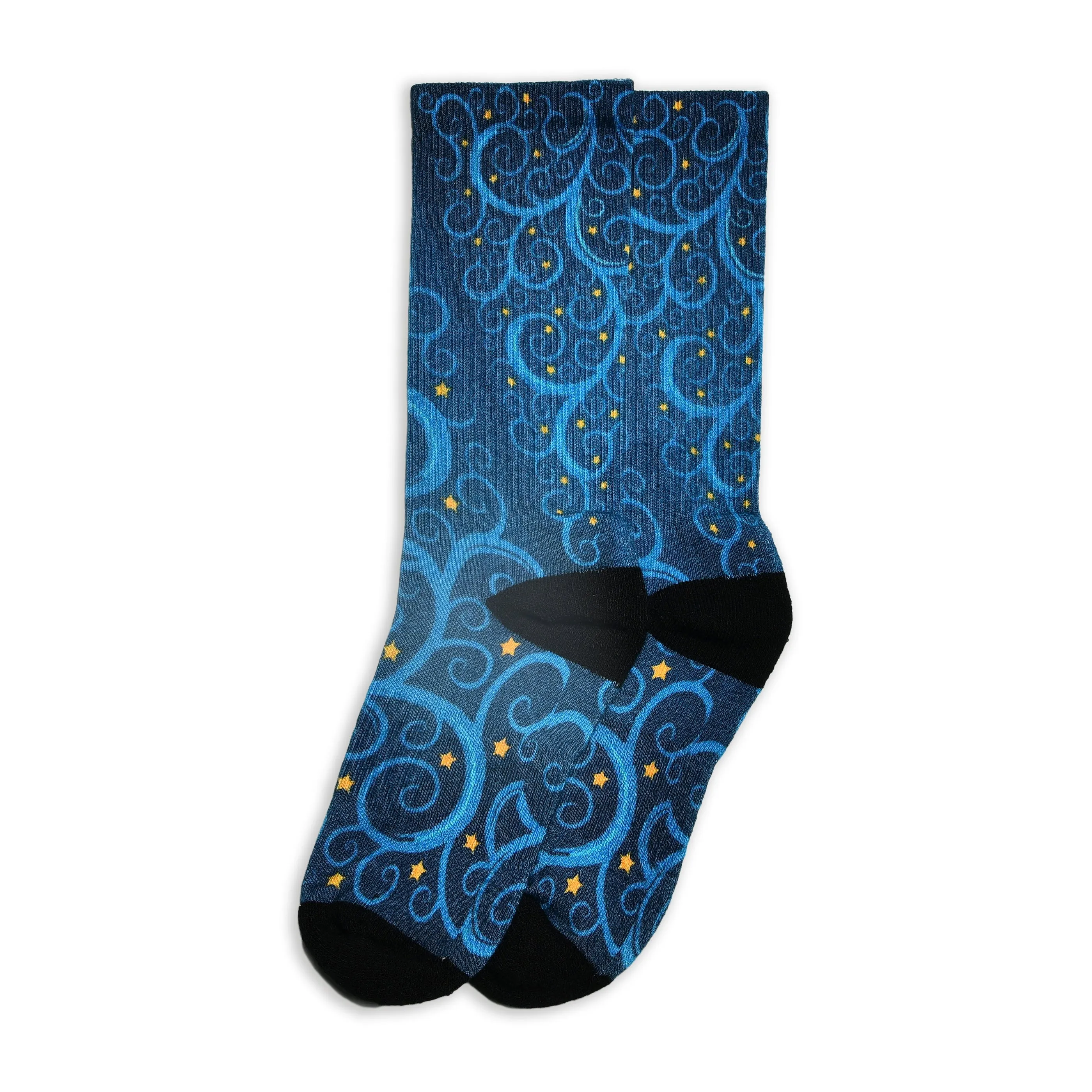 Christmas and Hanukkah Holiday Colorful CoolMax Crew Socks for Men & Women - Blue Tree Gold Stars