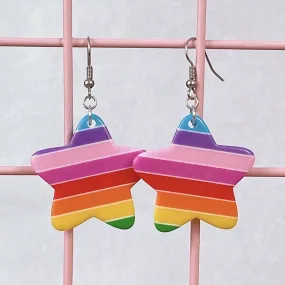 Chunky Rainbow Stripe Star Earrings
