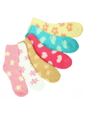 Colorful Multi Pattern 6 Pack Assorted Fuzzy Socks