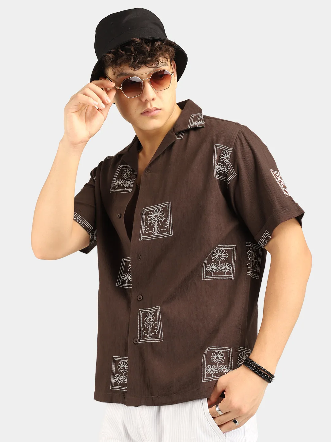 Contrast Brown Half Sleeves Shirt