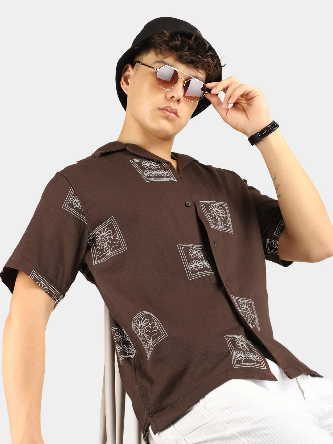 Contrast Brown Half Sleeves Shirt