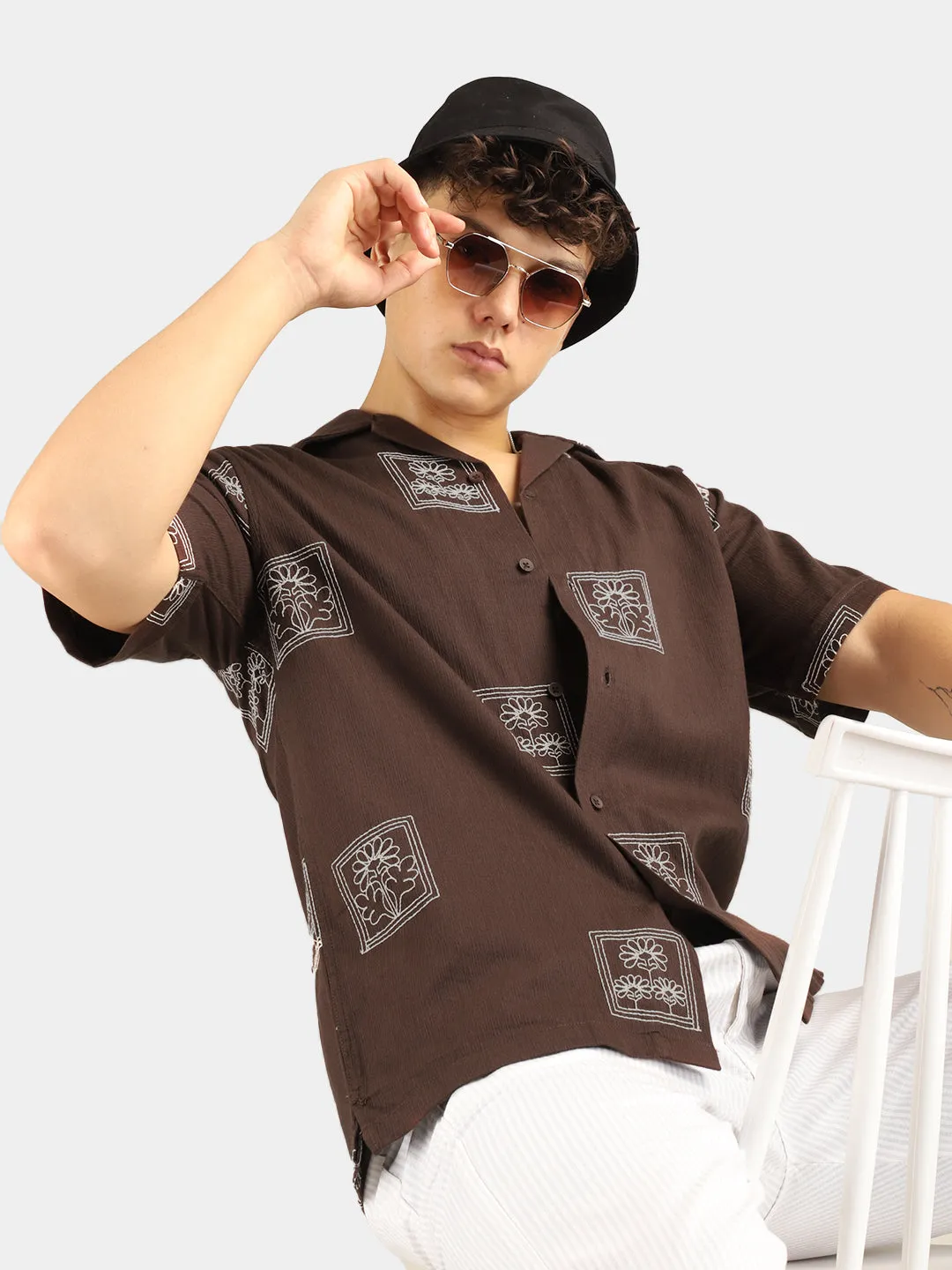 Contrast Brown Half Sleeves Shirt