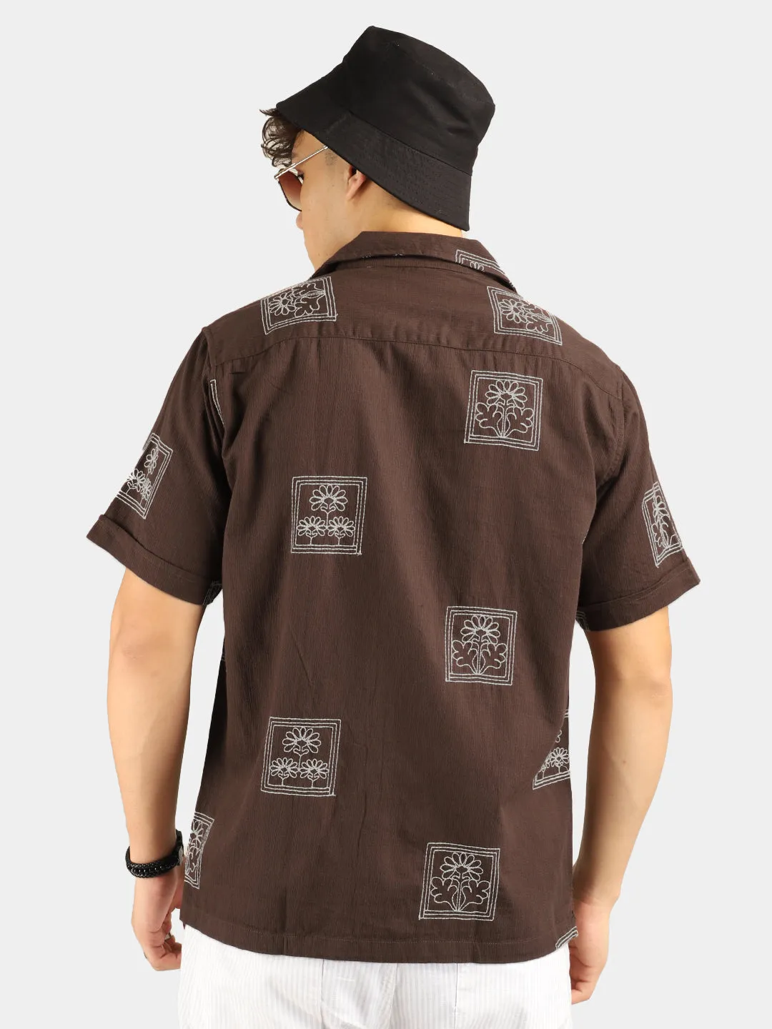 Contrast Brown Half Sleeves Shirt