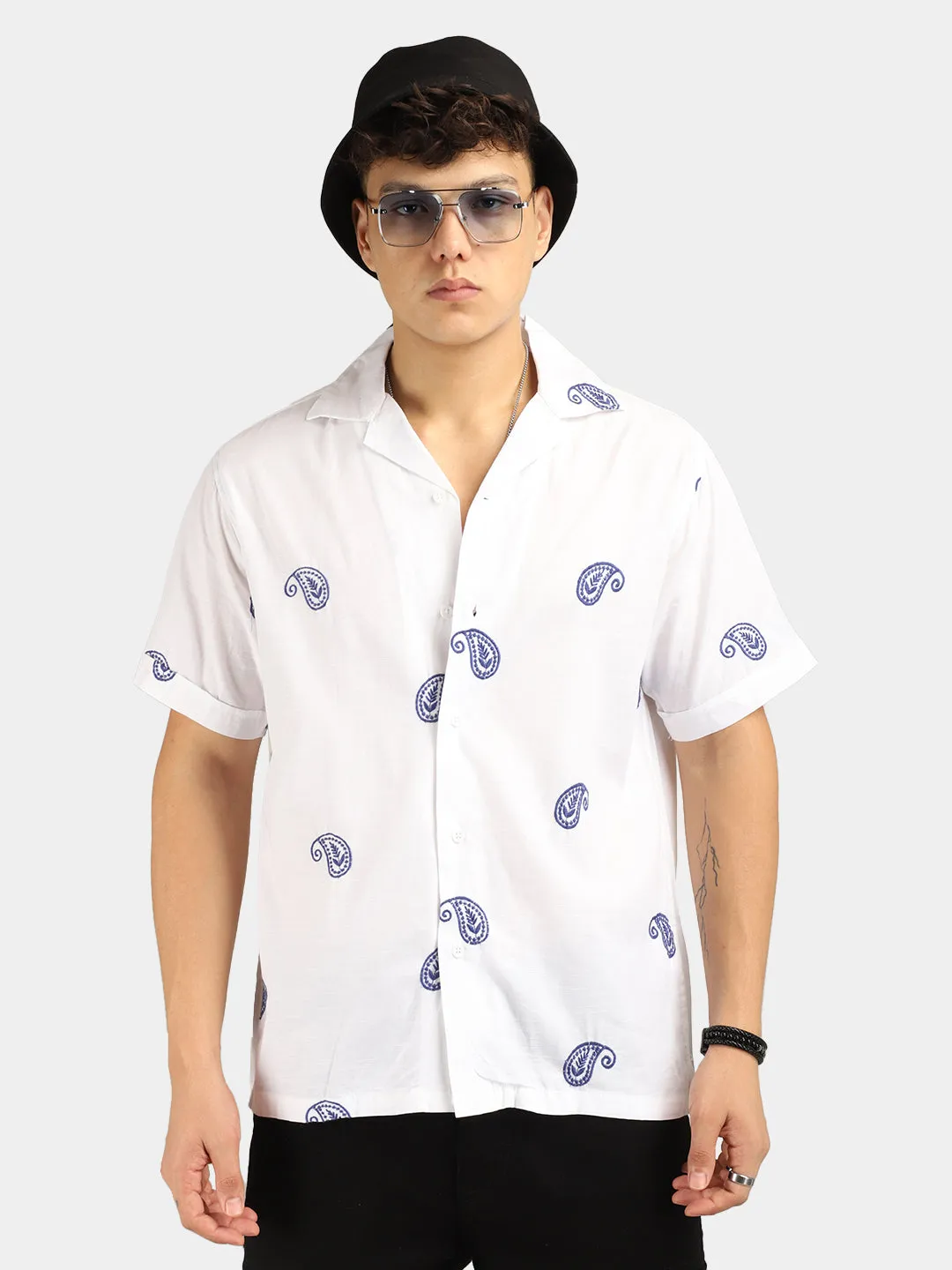 Contrast White Half Sleeves Shirt