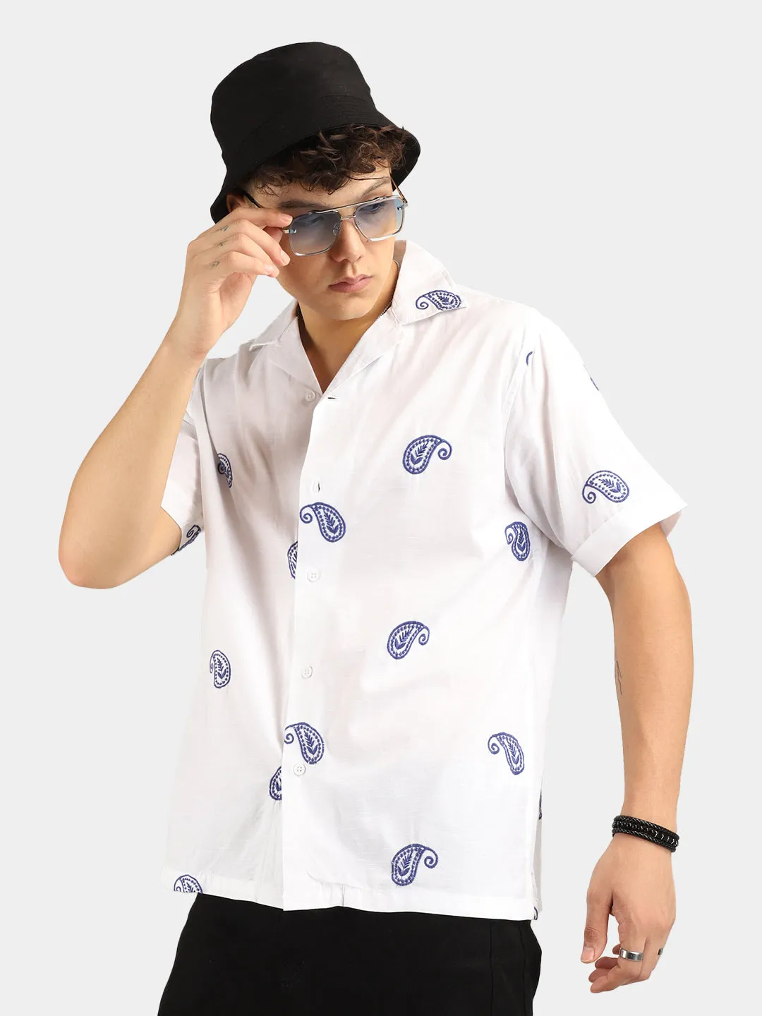 Contrast White Half Sleeves Shirt