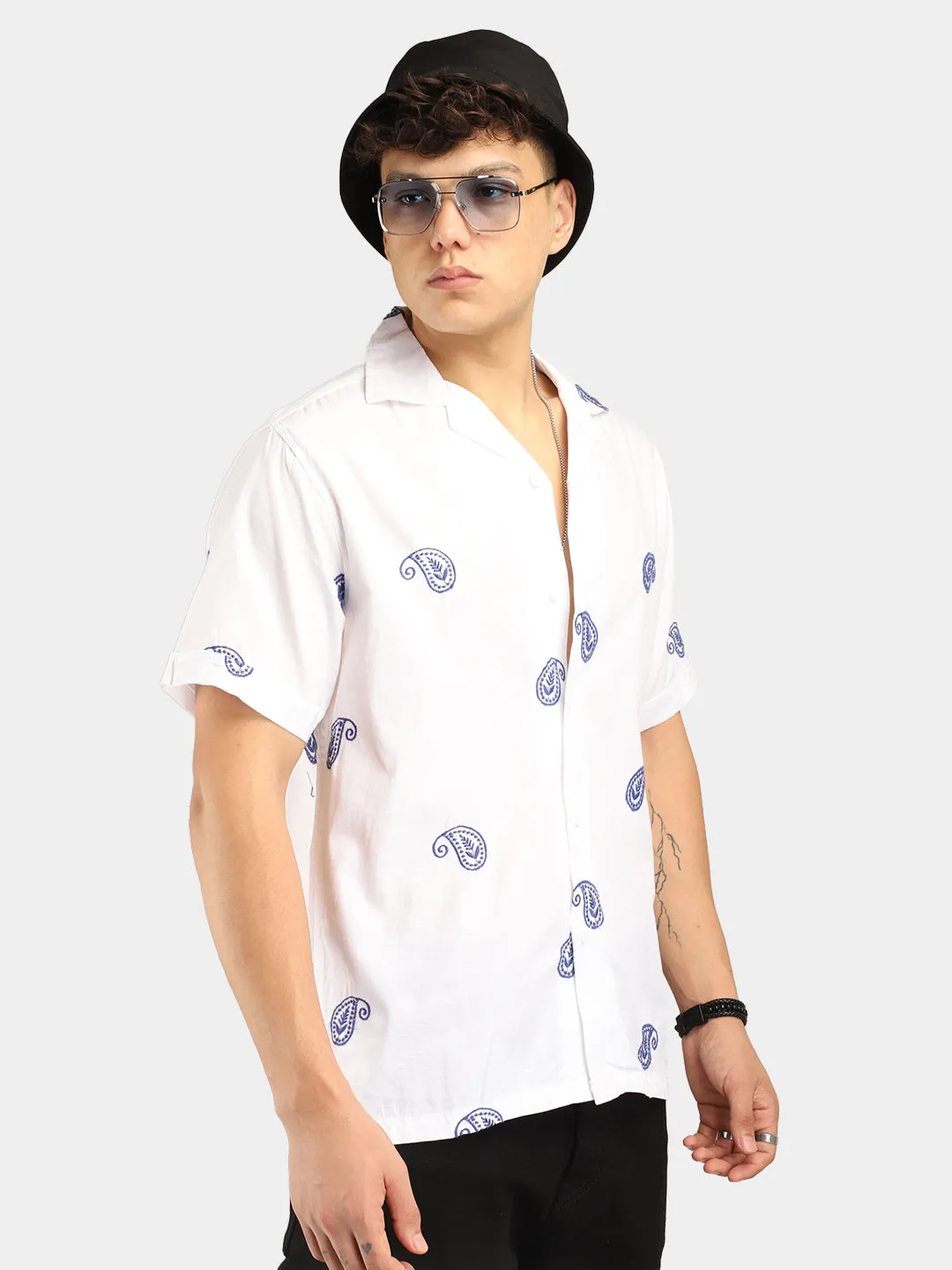 Contrast White Half Sleeves Shirt