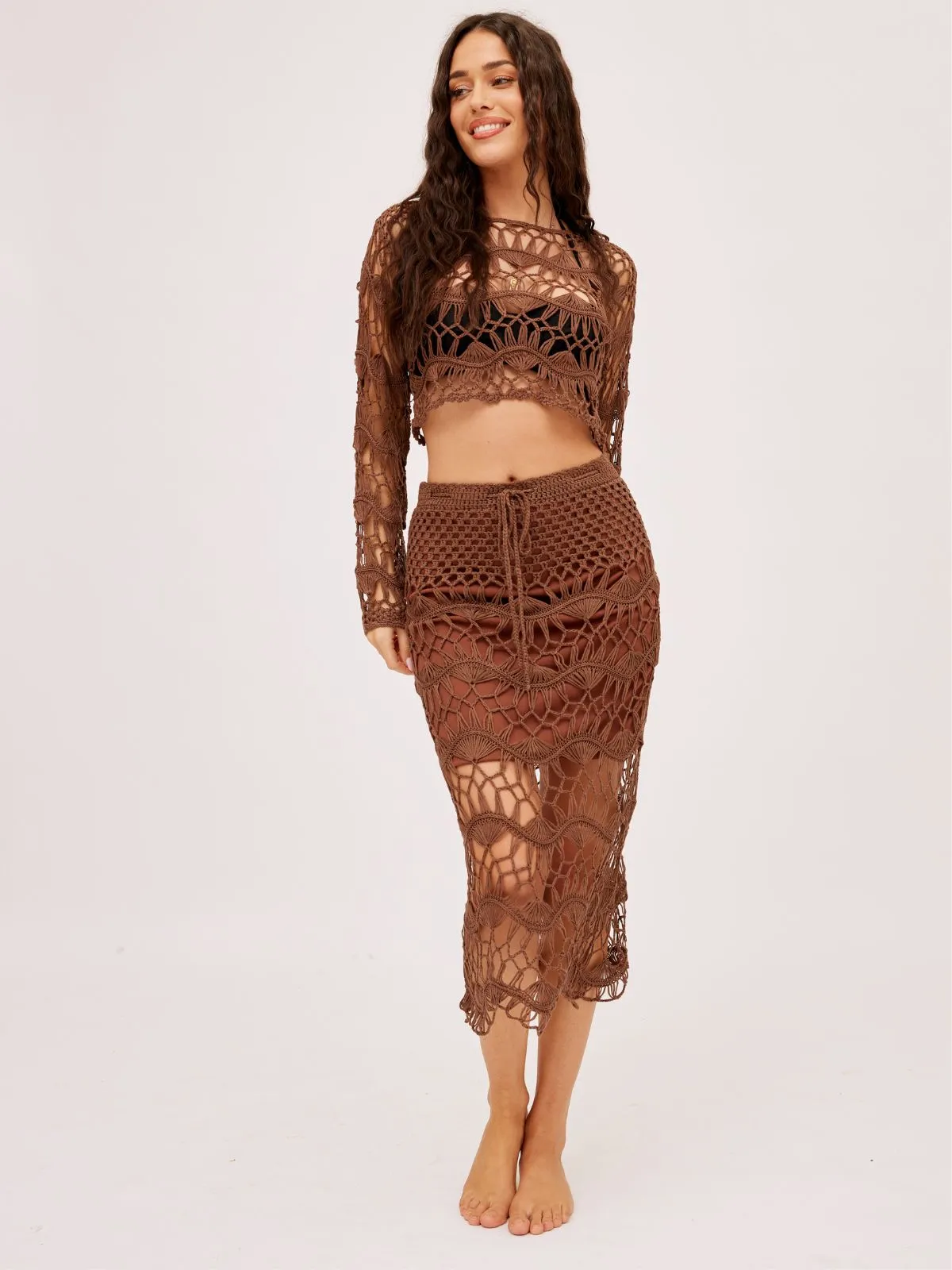 Cora Crochet Long sleeve Top / Brown