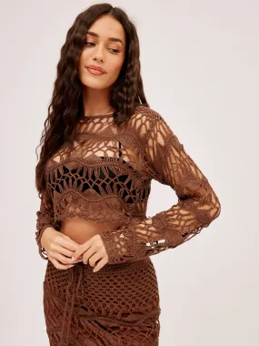 Cora Crochet Long sleeve Top / Brown
