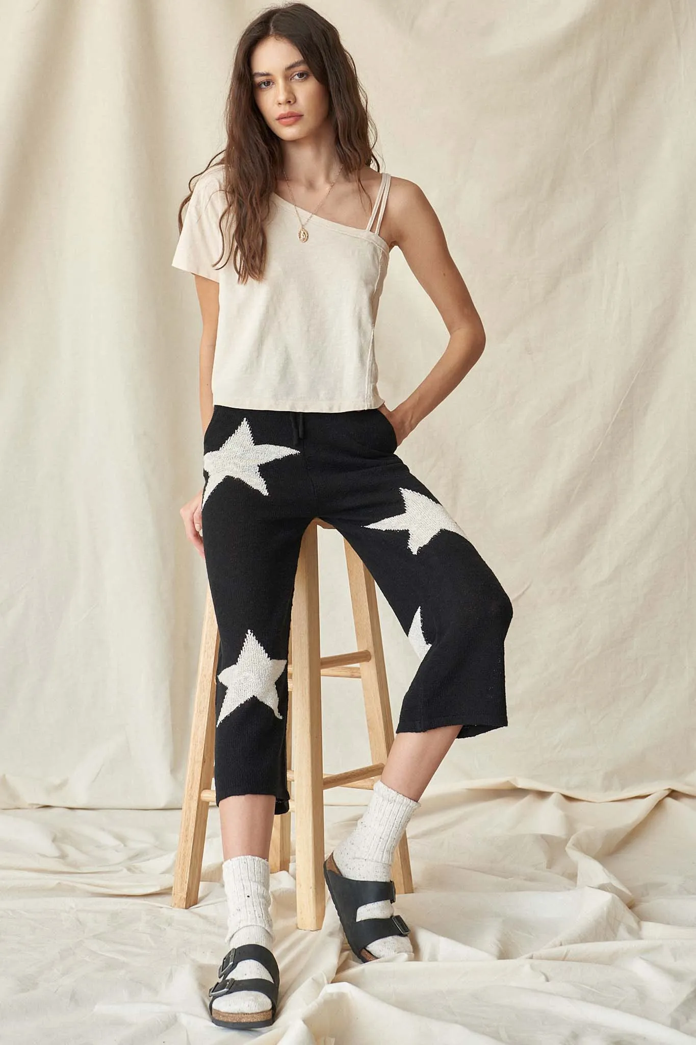 Cosmic Kid Star-Pattern Cropped Sweater Pants