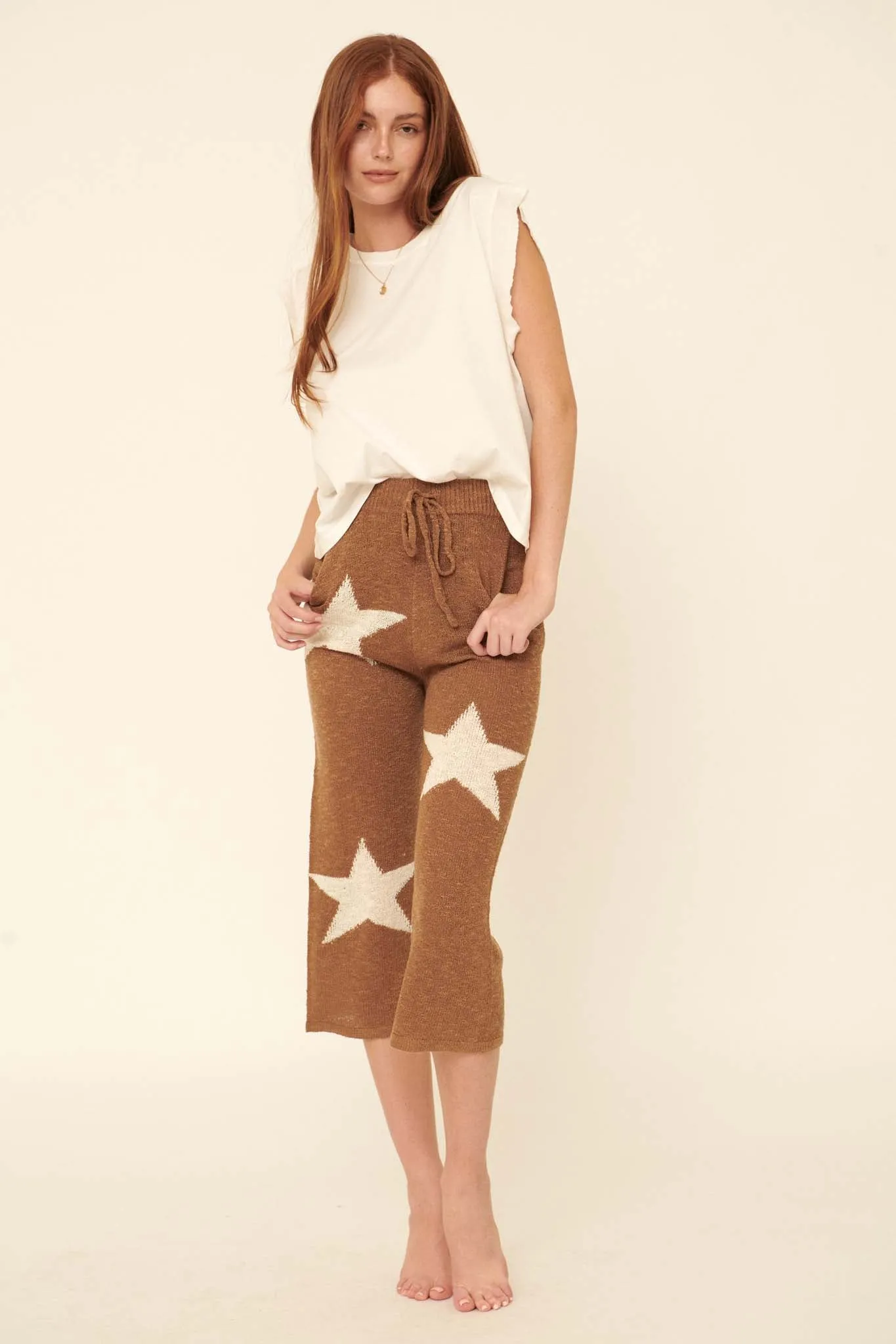 Cosmic Kid Star-Pattern Cropped Sweater Pants