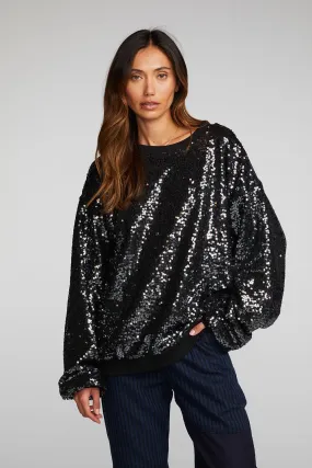 Cotton Fleece Allover Sequin Crewneck Pullover