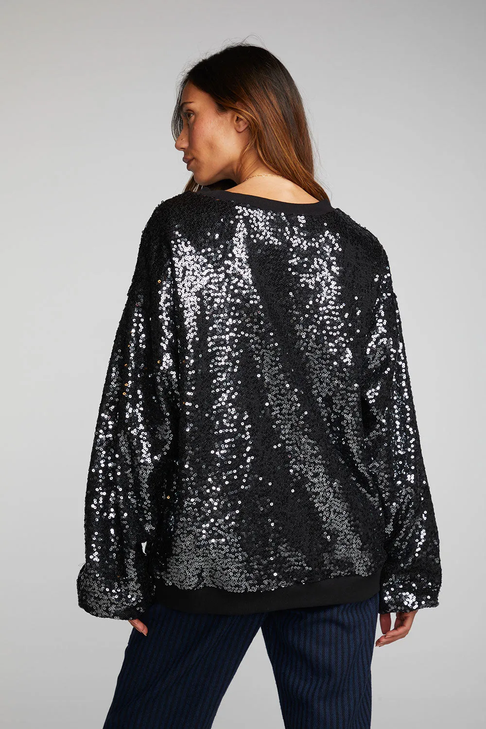Cotton Fleece Allover Sequin Crewneck Pullover