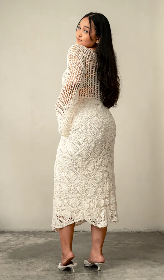 Crochet Cropped Sweater Rayon White, 1 size
