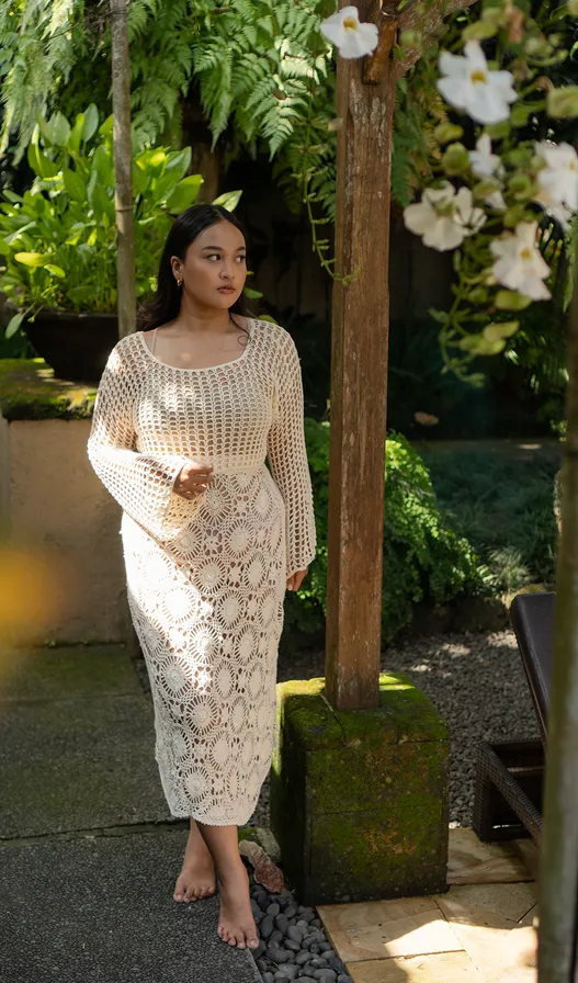 Crochet Cropped Sweater Rayon White, 1 size