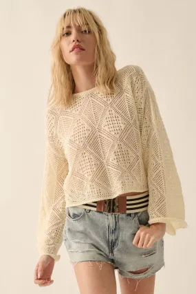 Diamond Doll Geometric Crochet Pointelle Sweater