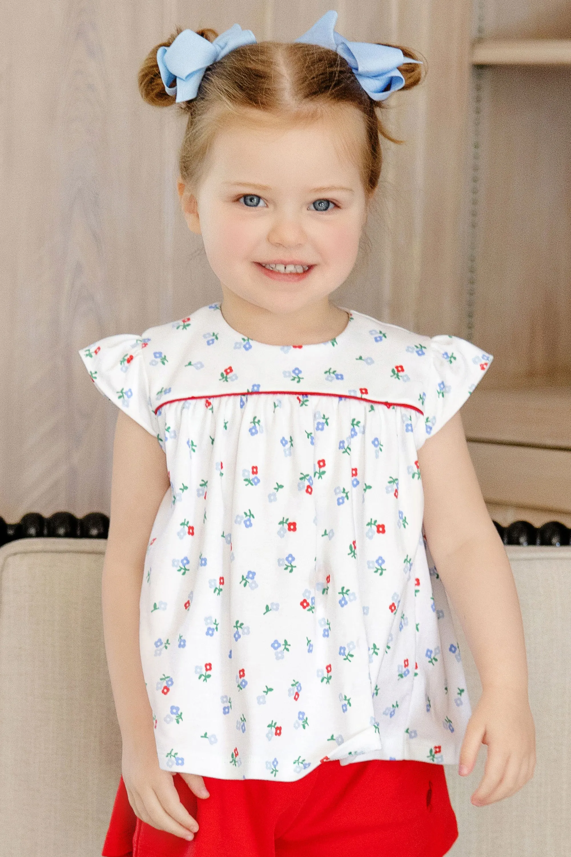 Dowell Day Top - Myers Park Mini Floral with Richmond Red