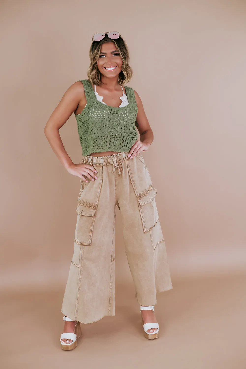 Down For It Distressed Cargo Pant, Mocha