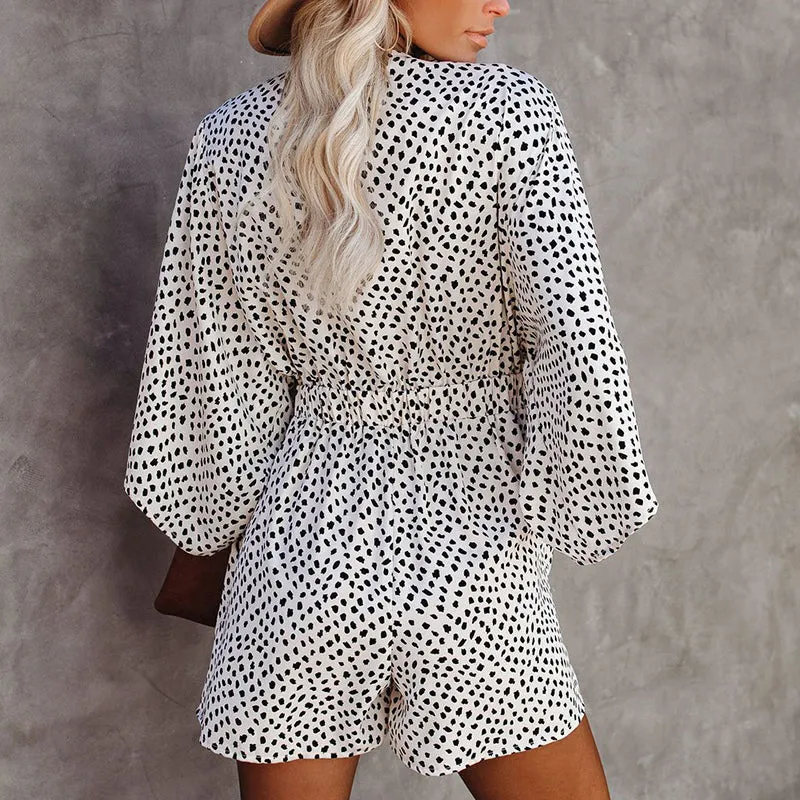 DressBetty - Leopard Print Bowknot Wide Leg Romper
