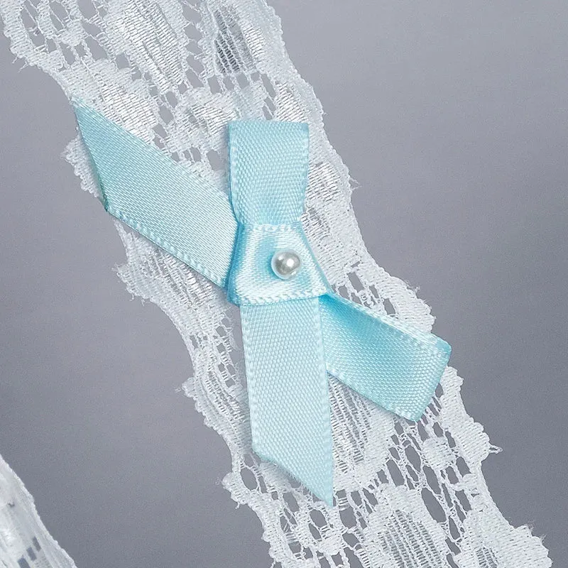Fashion Bride Sexy Lace Blue Bowknot Wedding Garter Belt Bridal White Elastic Thigh Leg Garter For Women Wedding Accessories