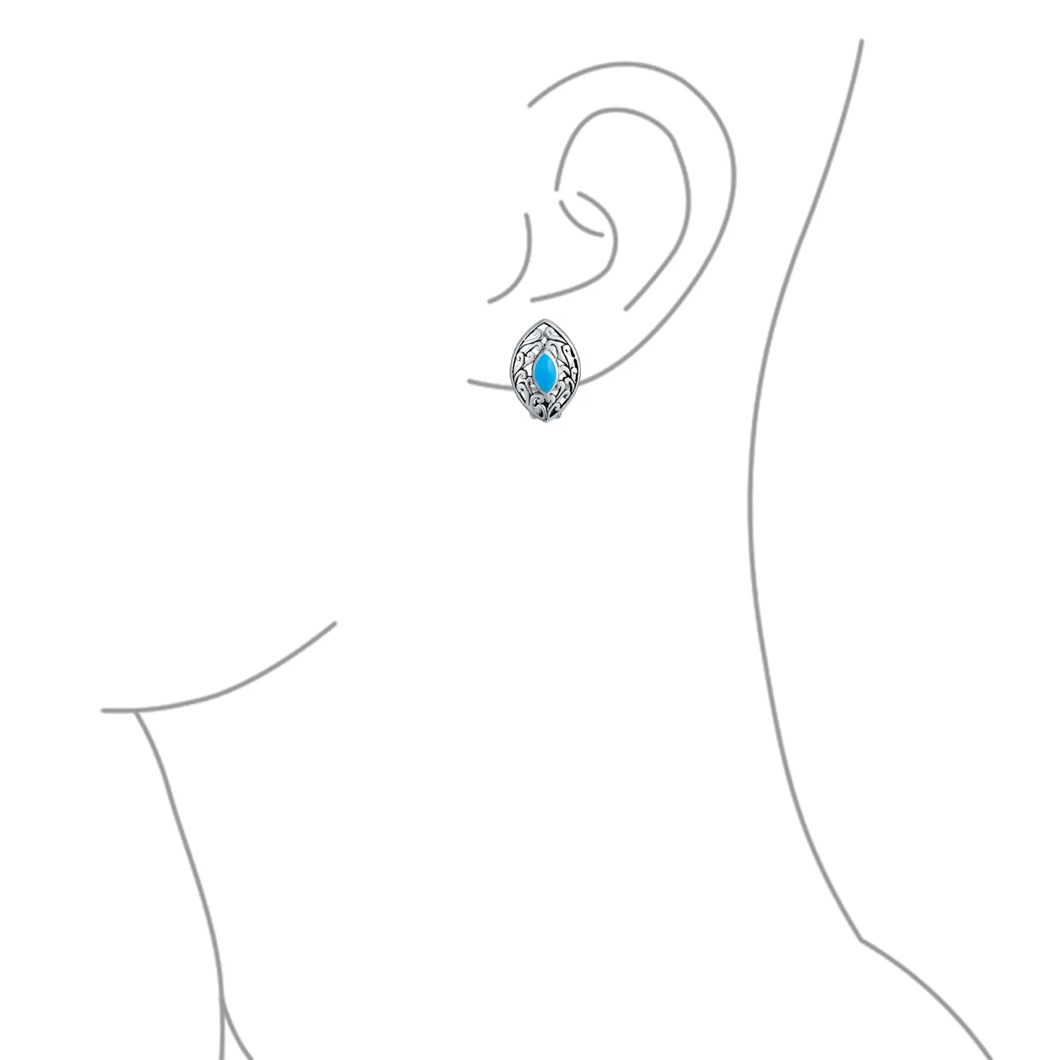 Filigree Marquise Turquoise Fan Clip On Western Earrings .925 Silver