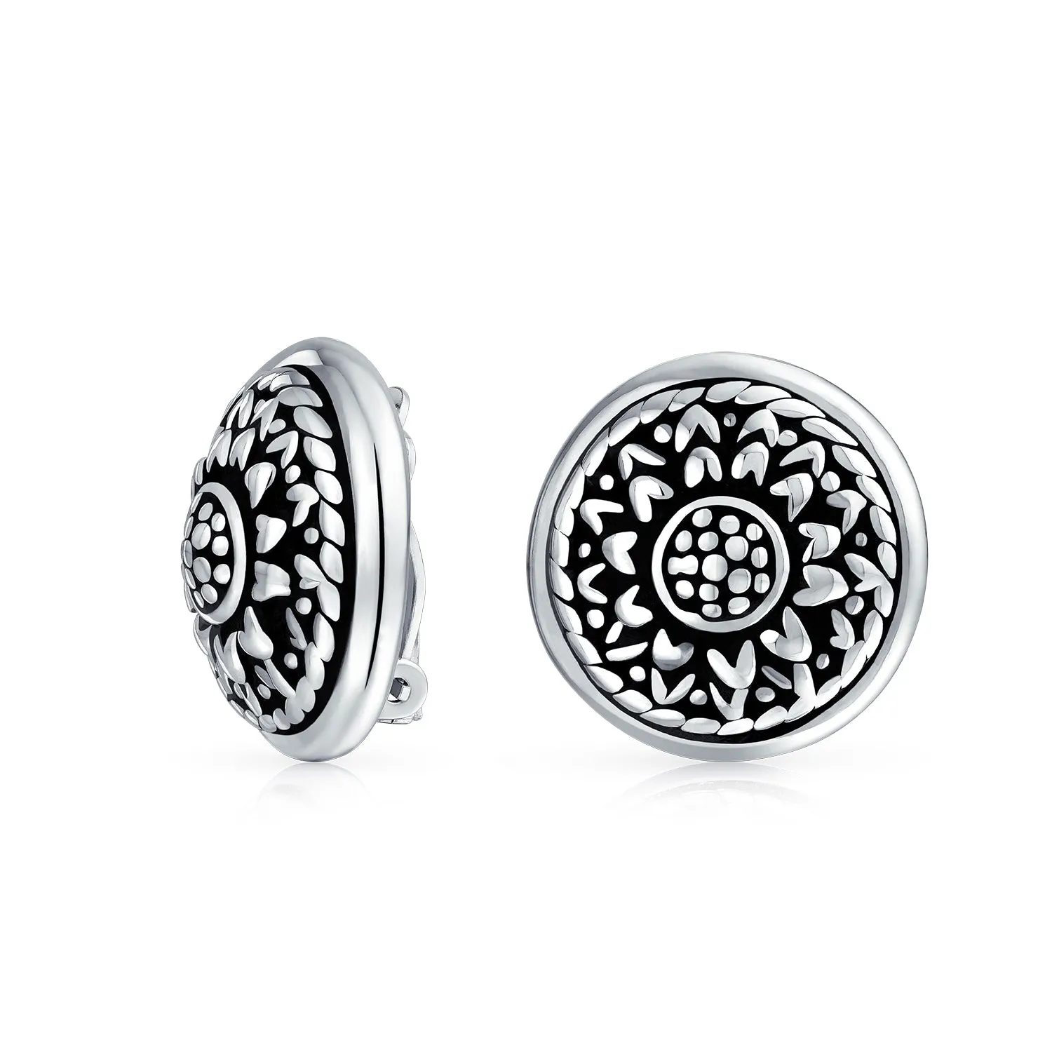 Filigree Marquise Turquoise Fan Clip On Western Earrings .925 Silver