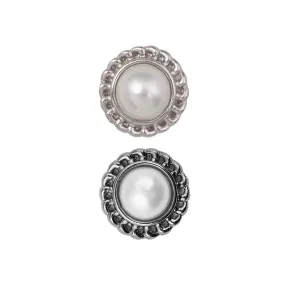 Flower Design Round Shape Shiny Pearl Metal Buttons