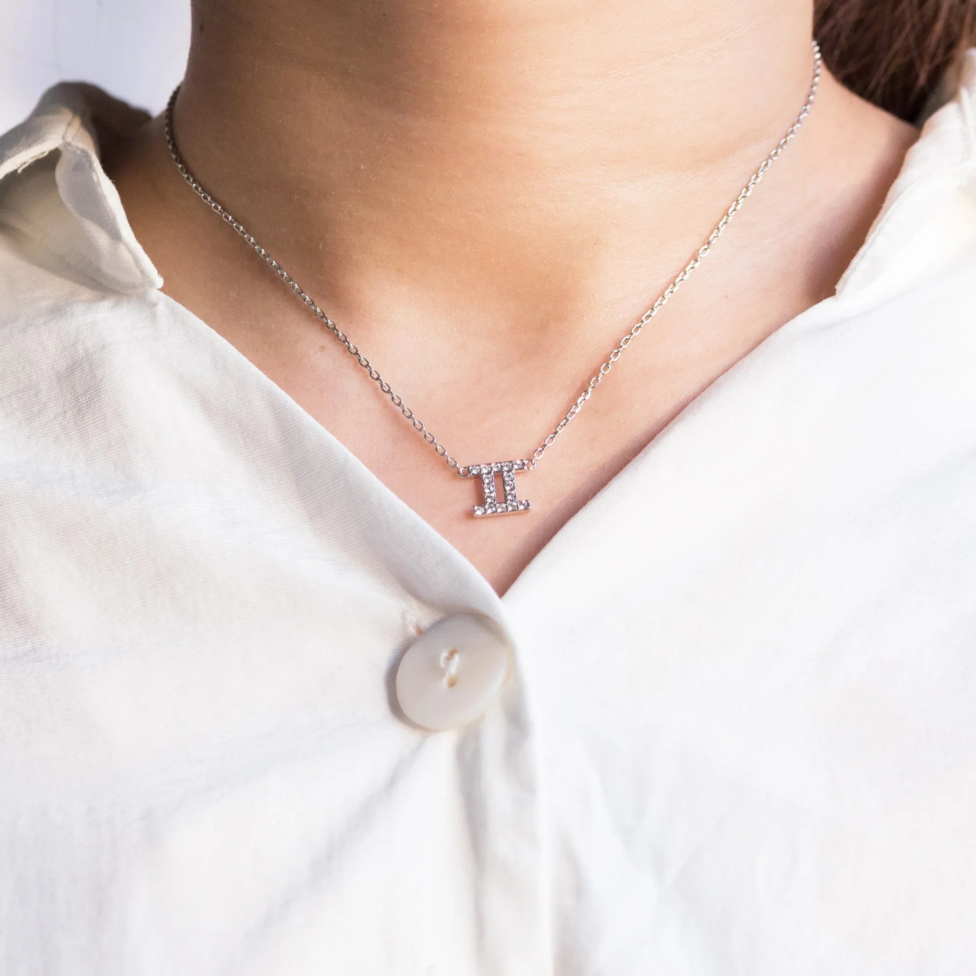 Gemini Zodiac Star Sign Necklace Created with Zircondia® Crystals