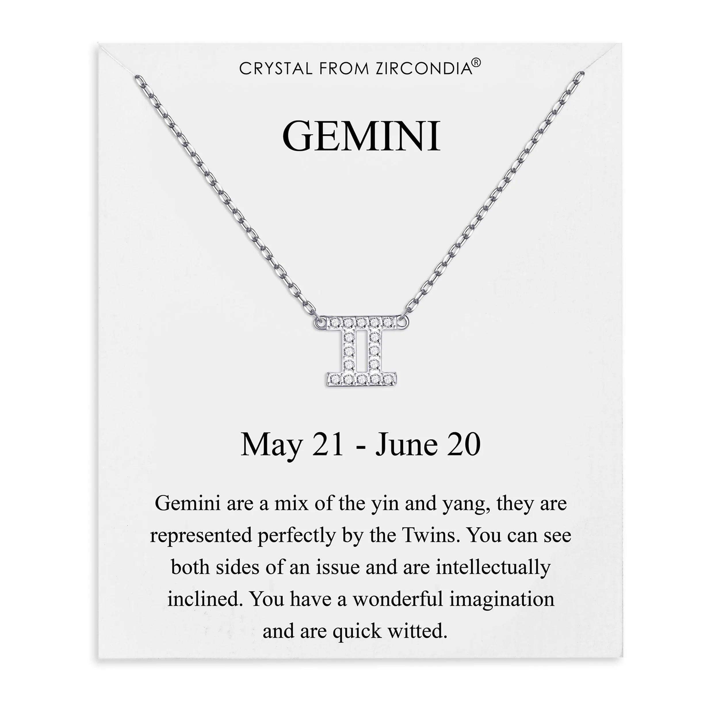 Gemini Zodiac Star Sign Necklace Created with Zircondia® Crystals