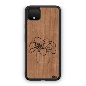 Google Pixel 6, 6Pro, 5A Wooden Case - Money Plant Design | Cherry Wood |Lightweight, Hand Crafted, Carved Phone Case