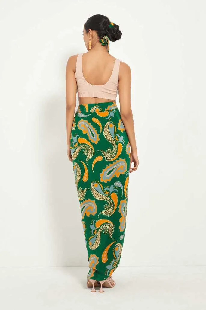 Green Paisley Draped Skirt