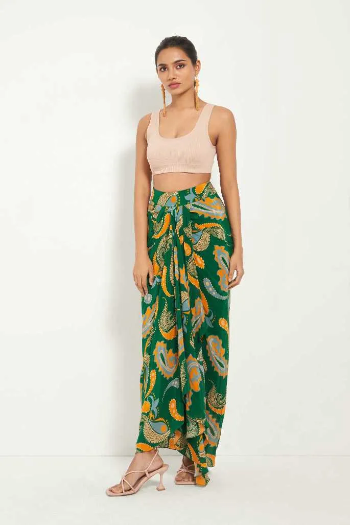 Green Paisley Draped Skirt