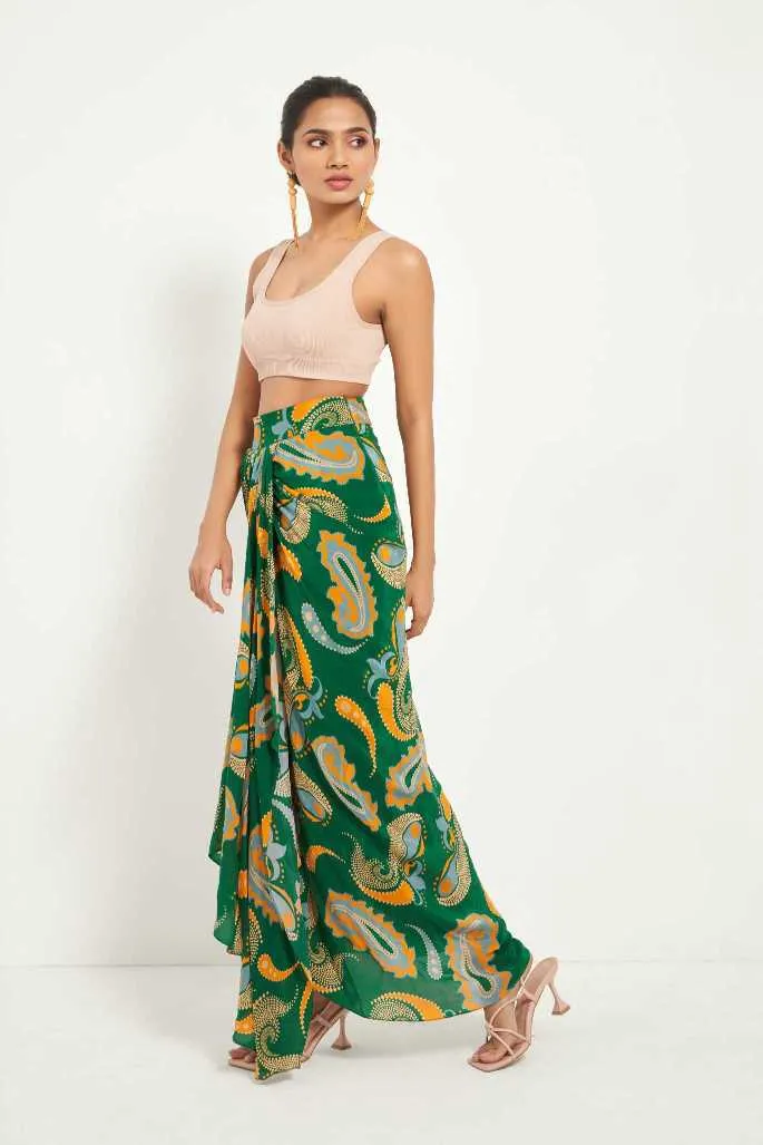 Green Paisley Draped Skirt