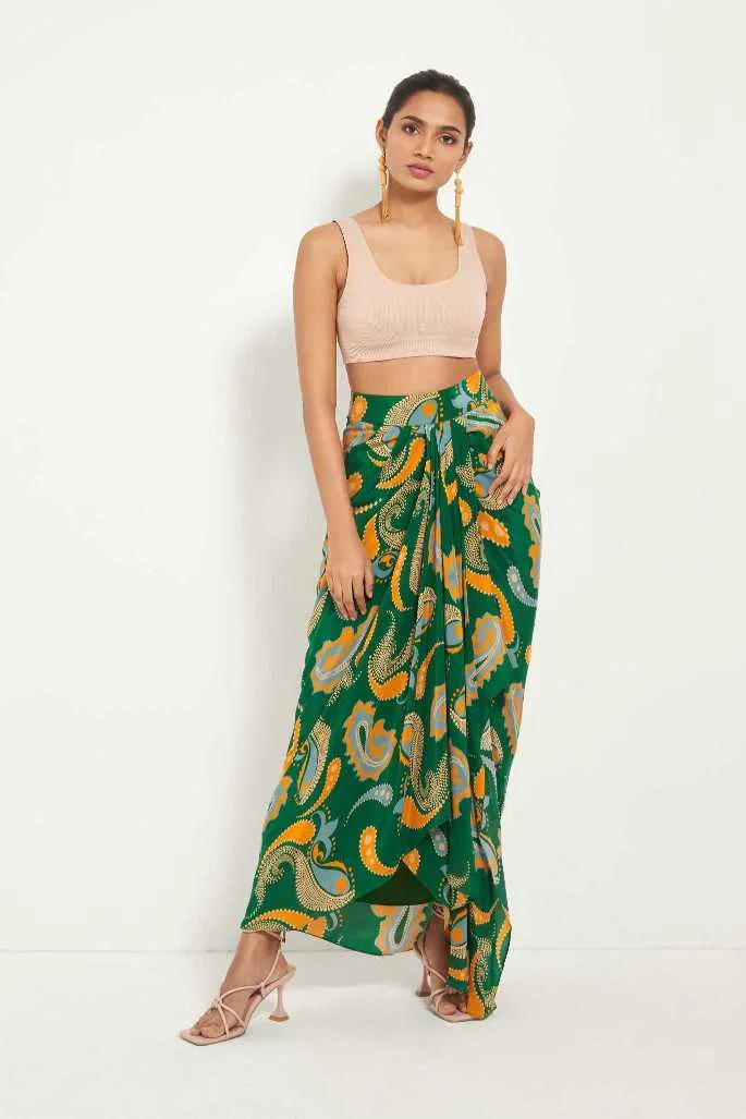 Green Paisley Draped Skirt