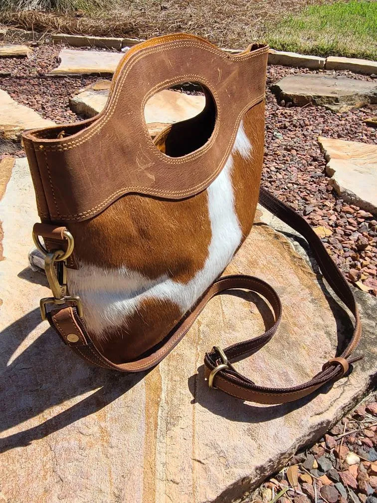 Hair-on Cowhide Leather Western Handbag - Brown and White